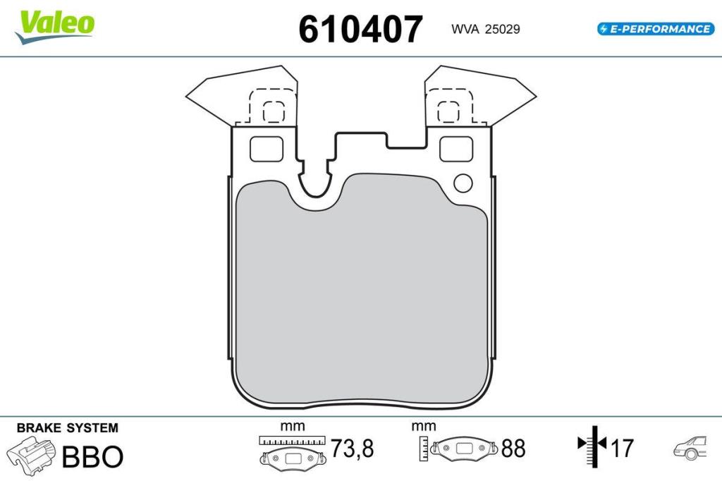 Jeu de 4 plaquettes de frein VALEO ref. 610407
